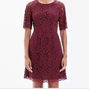 Madewell‎ Burgundy Lace Knee Length Magnolia Dress Women’s Sz 8 Party Wedding